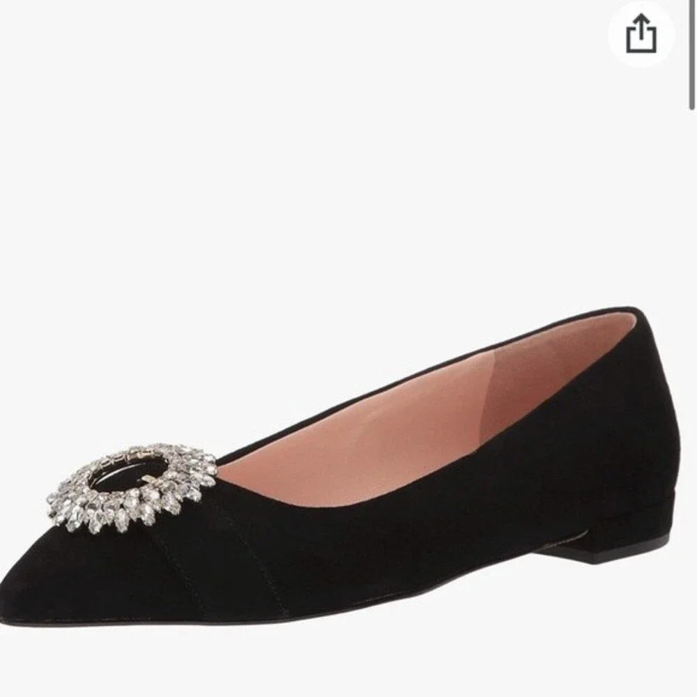 J.Crew Pointed Toe Suede Flats with Crystal Buckle Details in Black 7 NWOB